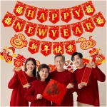 4pcs Happy Chinese New Year Banners Lunar New Year Banners Spring Festival Party Decorations for 2025 Chinese New Year Party Supplies Year of the Snake Hanging Decoration
