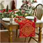 Artoid Mode Red and Golden Chinese Zodiac Snake Happy 2025 Lunar New Year Table Runner, Spring Festival Winter Kitchen Dining Table Decoration for Home Party 13x60 Inch