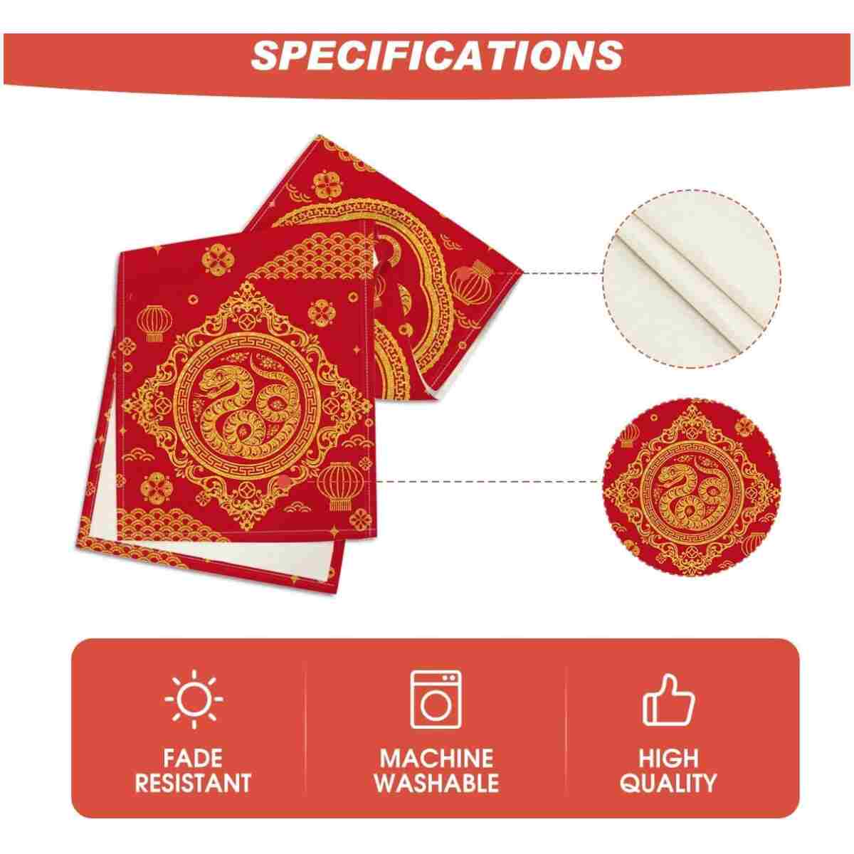 Artoid Mode Red and Golden Chinese Zodiac Snake Happy 2025 Lunar New Year Table Runner, Spring Festival Winter Kitchen Dining Table Decoration for Home Party 13x60 Inch
