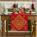 Artoid Mode Red and Golden Chinese Zodiac Snake Happy 2025 Lunar New Year Table Runner, Spring Festival Winter Kitchen Dining Table Decoration for Home Party 13x60 Inch