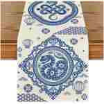 Artoid Mode Red and Golden Chinese Zodiac Snake Happy 2025 Lunar New Year Table Runner, Spring Festival Winter Kitchen Dining Table Decoration for Home Party 13x60 Inch