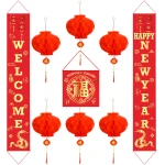 Auihiay Chinese New Year Decorations 2025, Lunar New Year Couplets Chunlian Set, Spring Festival Party Decor with Fu Character and Red Lanterns for Spring Festival Decorations