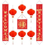 Auihiay Chinese New Year Decorations 2025, Lunar New Year Couplets Chunlian Set, Spring Festival Party Decor with Fu Character and Red Lanterns for Spring Festival Decorations