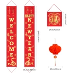 Auihiay Chinese New Year Decorations 2025, Lunar New Year Couplets Chunlian Set, Spring Festival Party Decor with Fu Character and Red Lanterns for Spring Festival Decorations