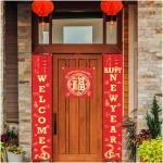 Auihiay Chinese New Year Decorations 2025, Lunar New Year Couplets Chunlian Set, Spring Festival Party Decor with Fu Character and Red Lanterns for Spring Festival Decorations