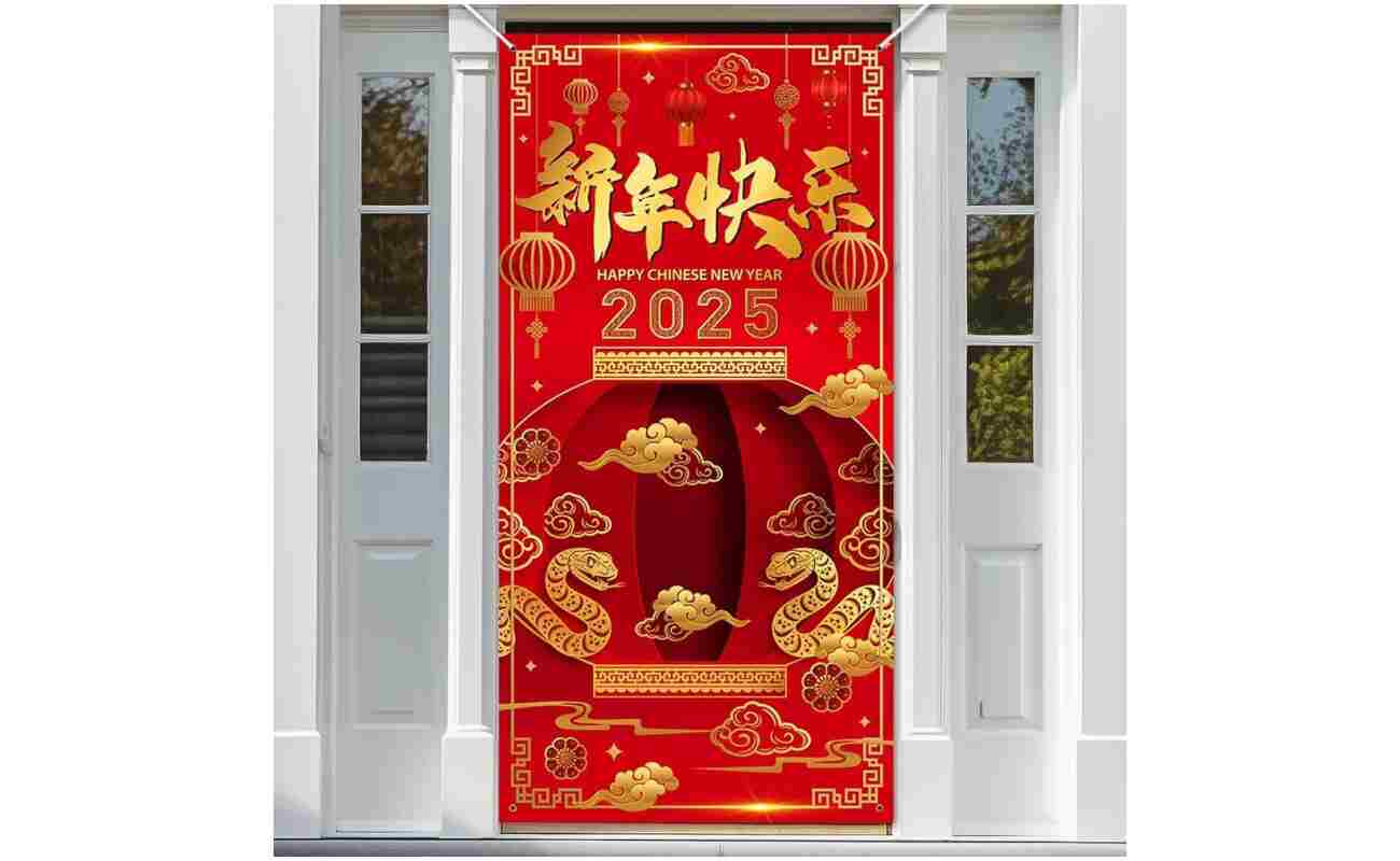 Avezano Chinese New Year Decorations 2025 Chinese New Year Banner Lunar New Year Decorations 2025 Year of the Snake Door Cover Decorations
