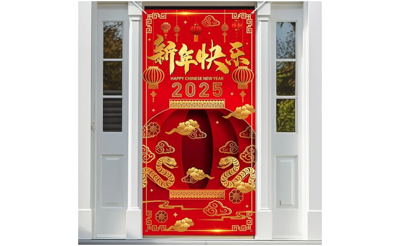 Avezano Chinese New Year Decorations 2025 Chinese New Year Banner Lunar New Year Decorations 2025 Year of the Snake Door Cover Decorations