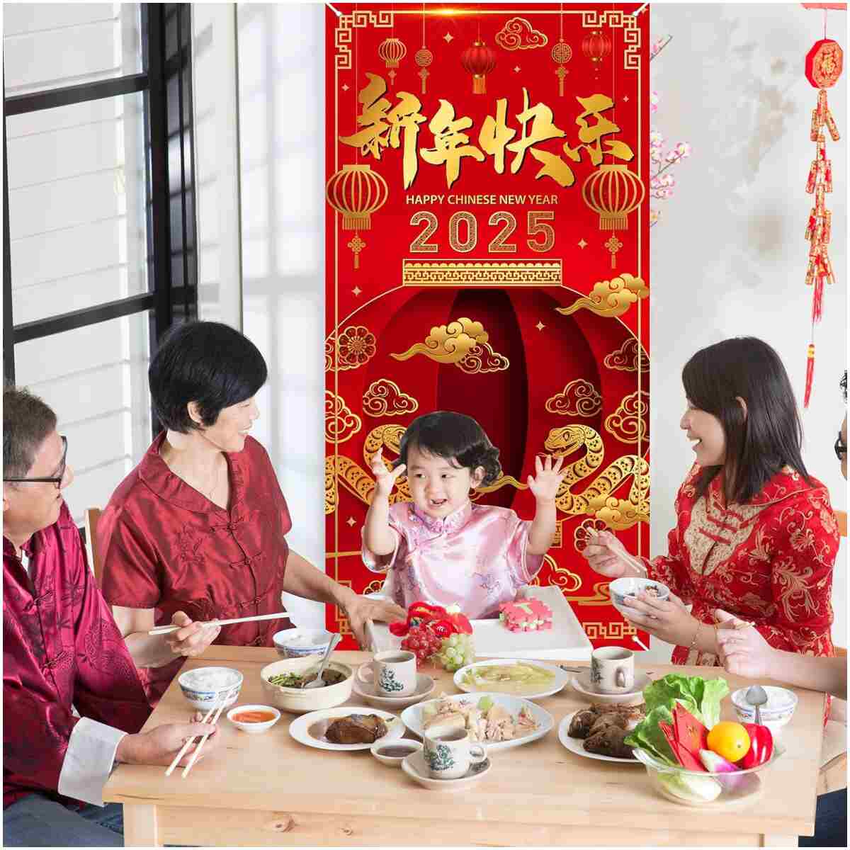 Avezano Chinese New Year Decorations 2025 Chinese New Year Banner Lunar New Year Decorations 2025 Year of the Snake Door Cover Decorations
