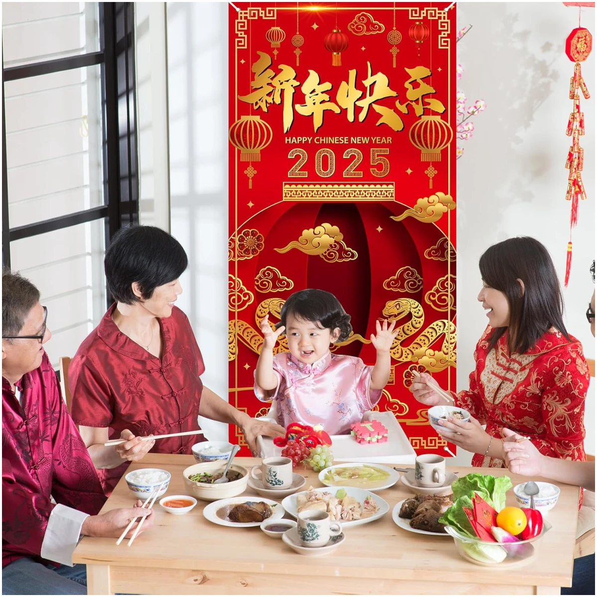 Avezano Chinese New Year Decorations 2025 Chinese New Year Banner Lunar New Year Decorations 2025 Year of the Snake Door Cover Decorations