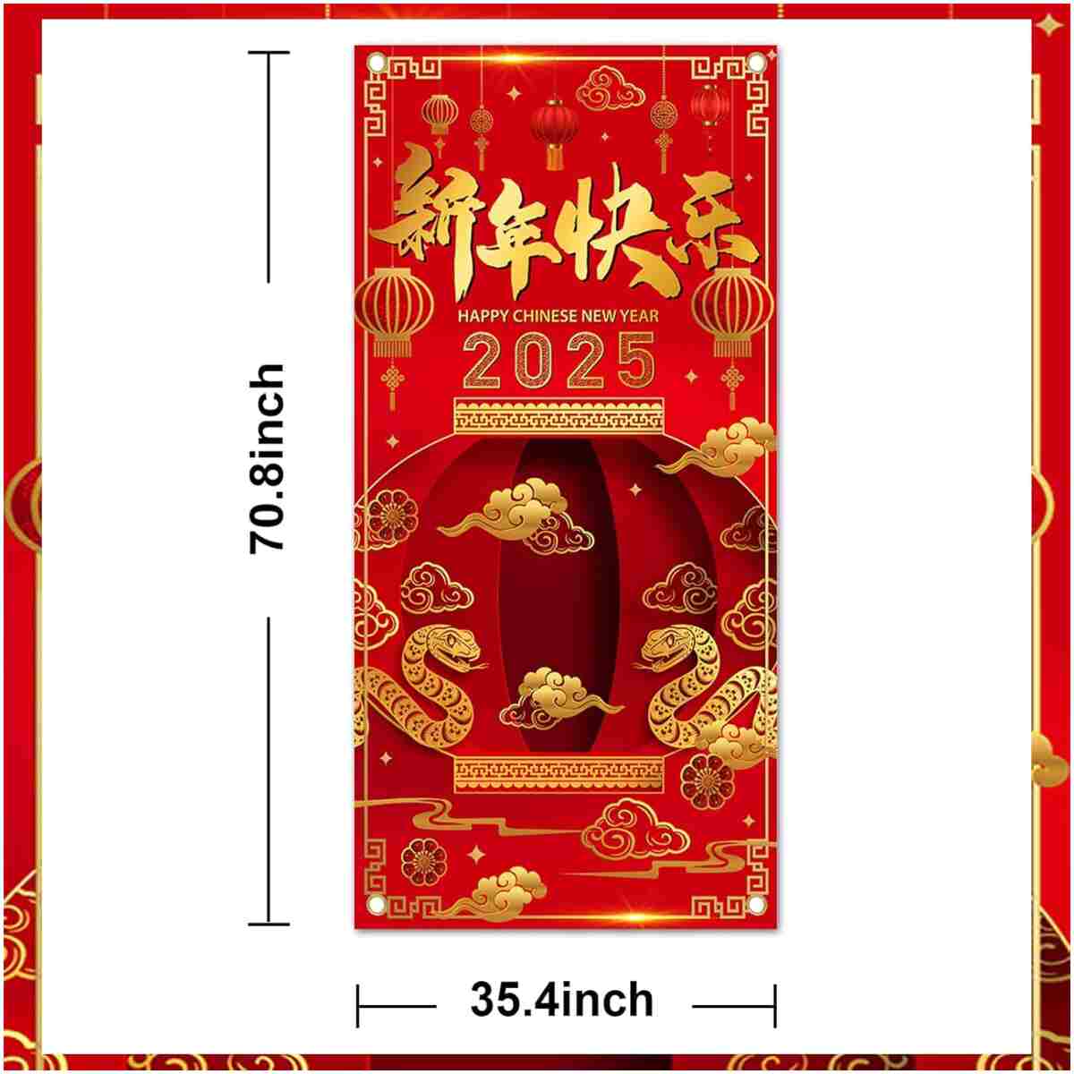 Avezano Chinese New Year Decorations 2025 Chinese New Year Banner Lunar New Year Decorations 2025 Year of the Snake Door Cover Decorations