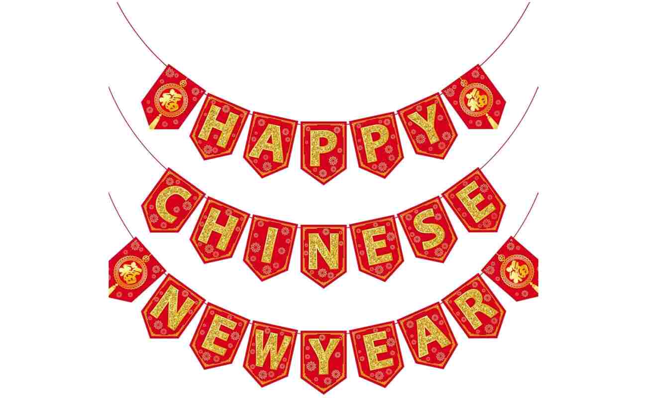 Blulu 23 Pieces Chinese New Year Bunting Banner Letter 2025 Year of Snake Party Bunting Banner Festive Decorations for Chinese New Year
