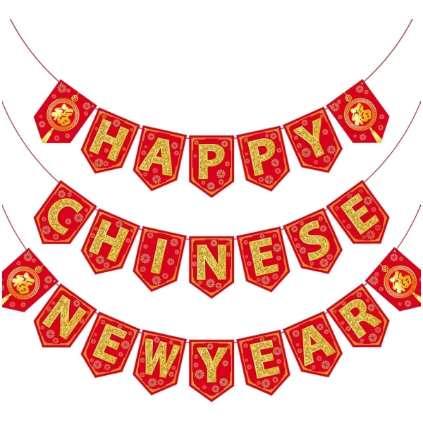 Blulu 23 Pieces Chinese New Year Bunting Banner Letter 2025 Year of Snake Party Bunting Banner Festive Decorations for Chinese New Year