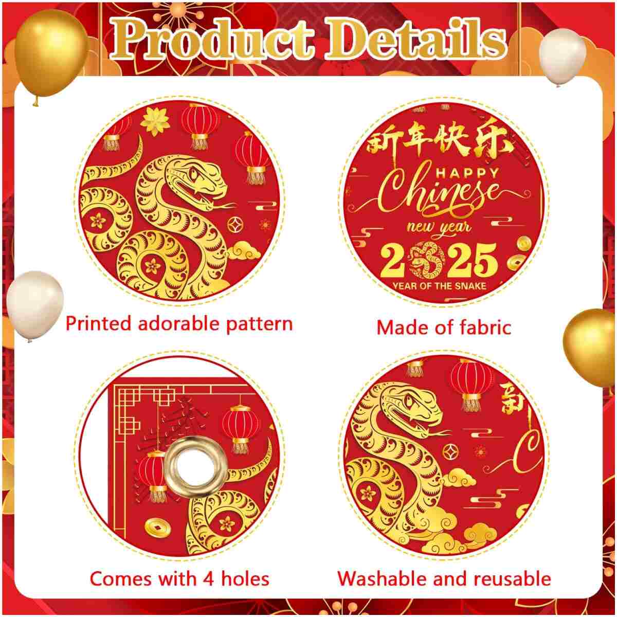 Chinese New Year Banner Backdrop Decorations 2025, Lunar New Year Backdrop Decorations 2025, Snake Chinese New Year Banner for Spring Festival Decorations 2025