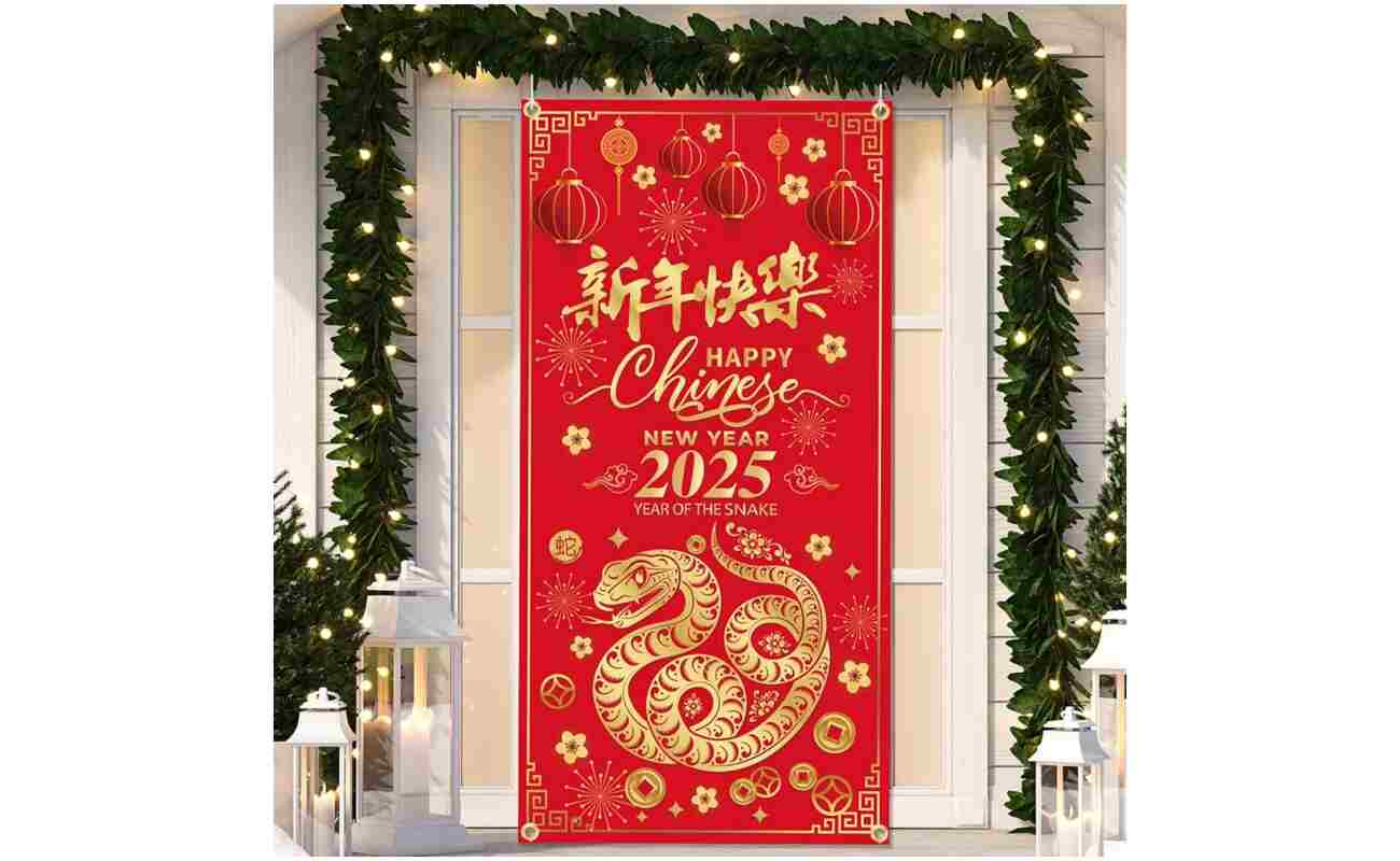Chinese New Year Decoration 2025 Happy New Year Door Cover of The Snake 2025 Hanging Door Banner for Chinese New Year Door Decoration, New Year Eve Party Supplies