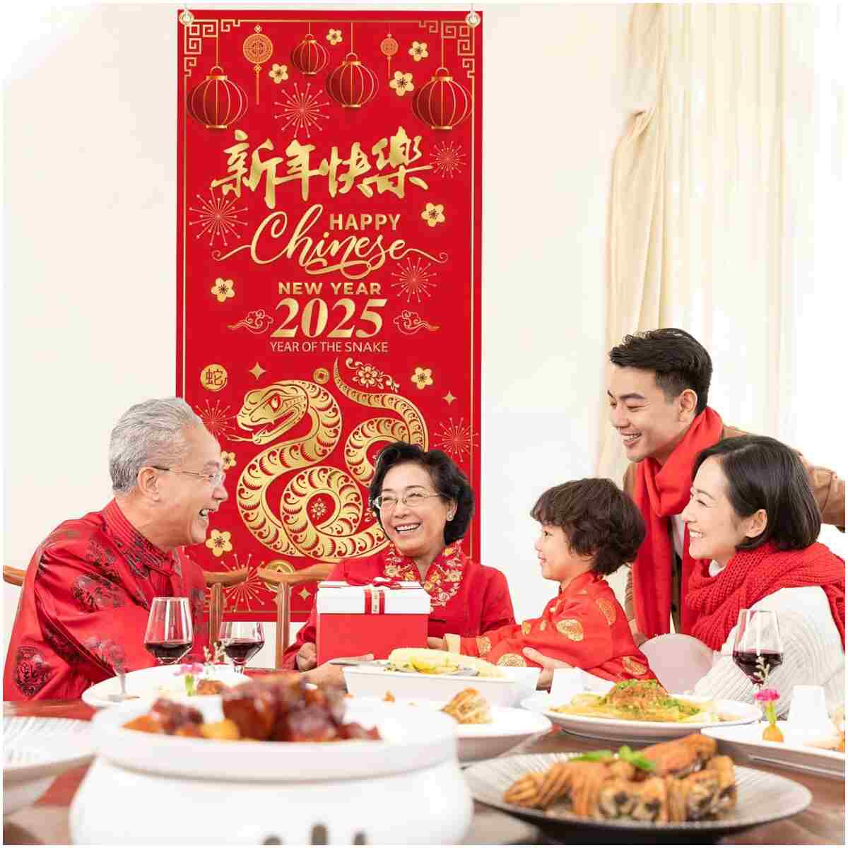 Chinese New Year Decoration 2025 Happy New Year Door Cover of The Snake 2025 Hanging Door Banner for Chinese New Year Door Decoration, New Year Eve Party Supplies