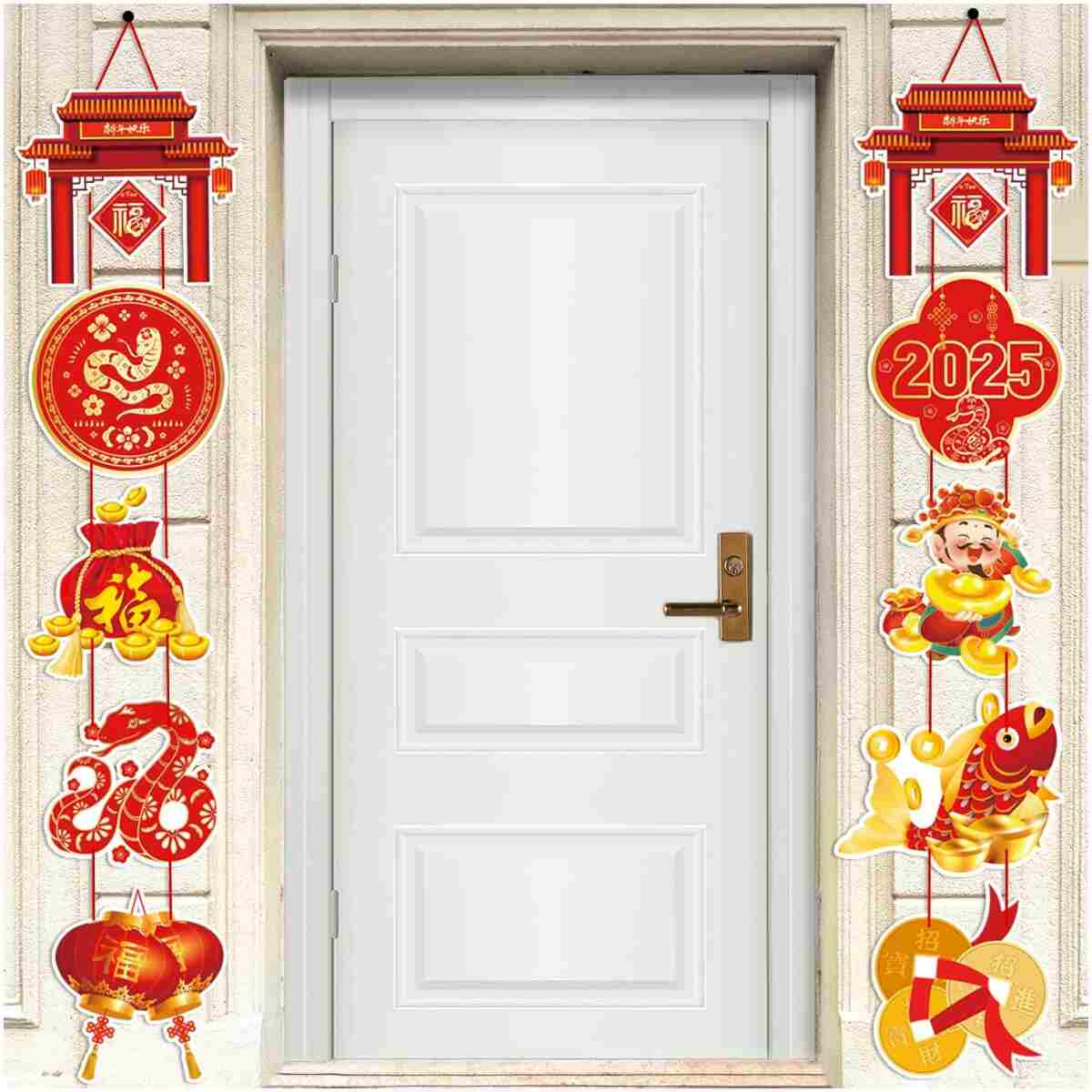 Chinese New Year Decoration 2025,Year of the Snake 2025 Decorations Lunar New Year Decorations Spring Festival Couplets Lunar Porch Hanging Sign Banner Ornaments Party Supplies