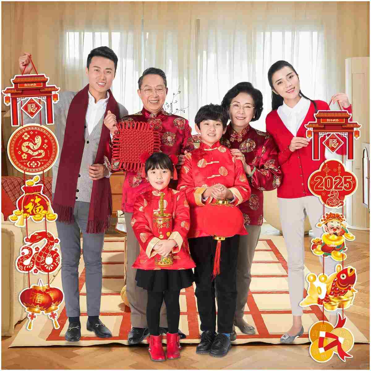 Chinese New Year Decoration 2025,Year of the Snake 2025 Decorations Lunar New Year Decorations Spring Festival Couplets Lunar Porch Hanging Sign Banner Ornaments Party Supplies