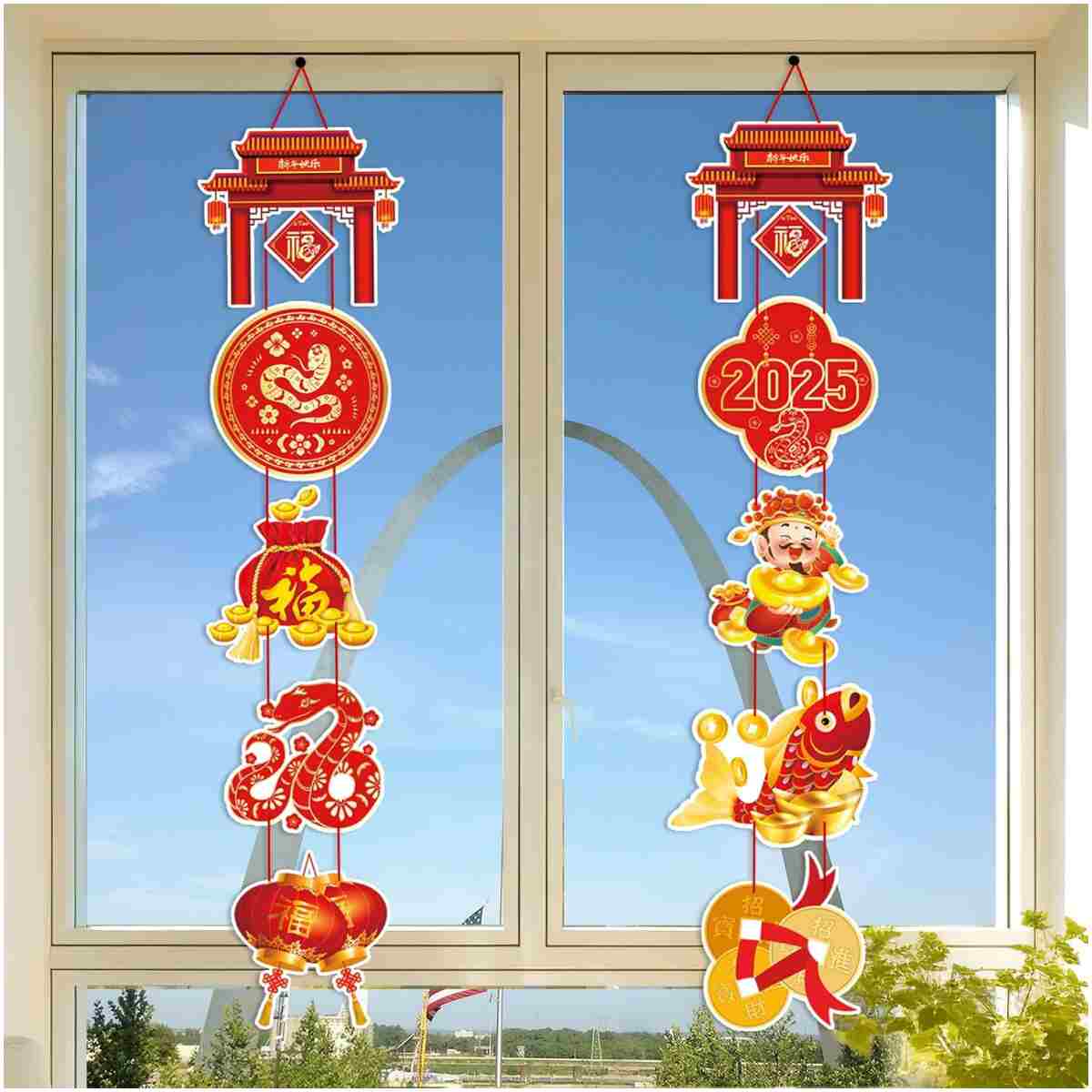 Chinese New Year Decoration 2025,Year of the Snake 2025 Decorations Lunar New Year Decorations Spring Festival Couplets Lunar Porch Hanging Sign Banner Ornaments Party Supplies