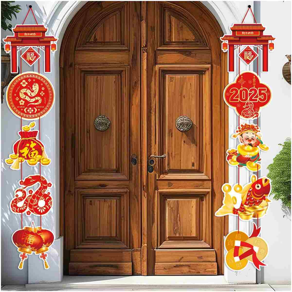 Chinese New Year Decoration 2025,Year of the Snake 2025 Decorations Lunar New Year Decorations Spring Festival Couplets Lunar Porch Hanging Sign Banner Ornaments Party Supplies