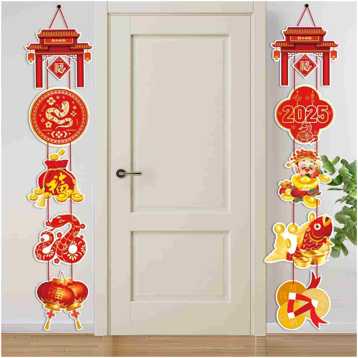 Chinese New Year Decoration 2025,Year of the Snake 2025 Decorations Lunar New Year Decorations Spring Festival Couplets Lunar Porch Hanging Sign Banner Ornaments Party Supplies