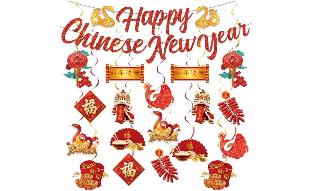 Chinese New Year Decorations 2025, 19Pcs Lunar New Year Decorations Spring Festival Hanging Swirls,Chinese Snake Decorations Red Ceiling Hanging Supplies for Chinese New Year...