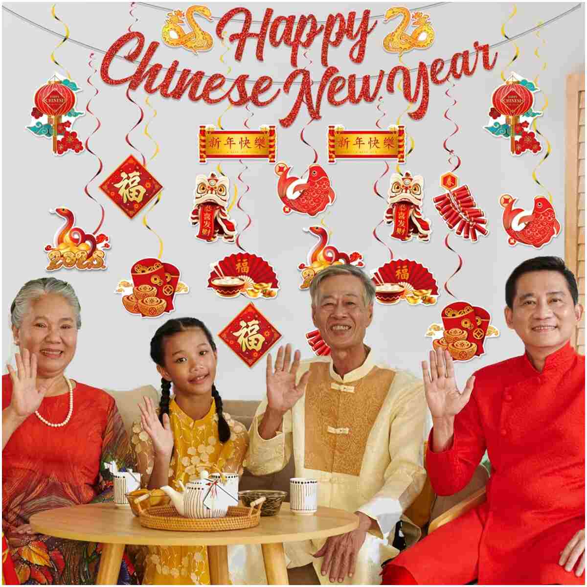 Chinese New Year Decorations 2025, 19Pcs Lunar New Year Decorations Spring Festival Hanging Swirls,Chinese Snake Decorations Red Ceiling Hanging Supplies for Chinese New Year...