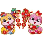 中国新年装饰 2025 福气门贴纸装饰新年生肖蛇人物装饰墙窗贴适用于家居餐厅商店派对装饰，...