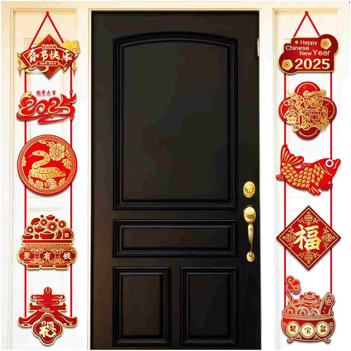 Chinese New Year Decorations 2025 Chinese New Year Snake Banner Decorations Chinese New Year Door Decor Red Gold Chinese New Years Banner Year of the Snake Lunar New Year...