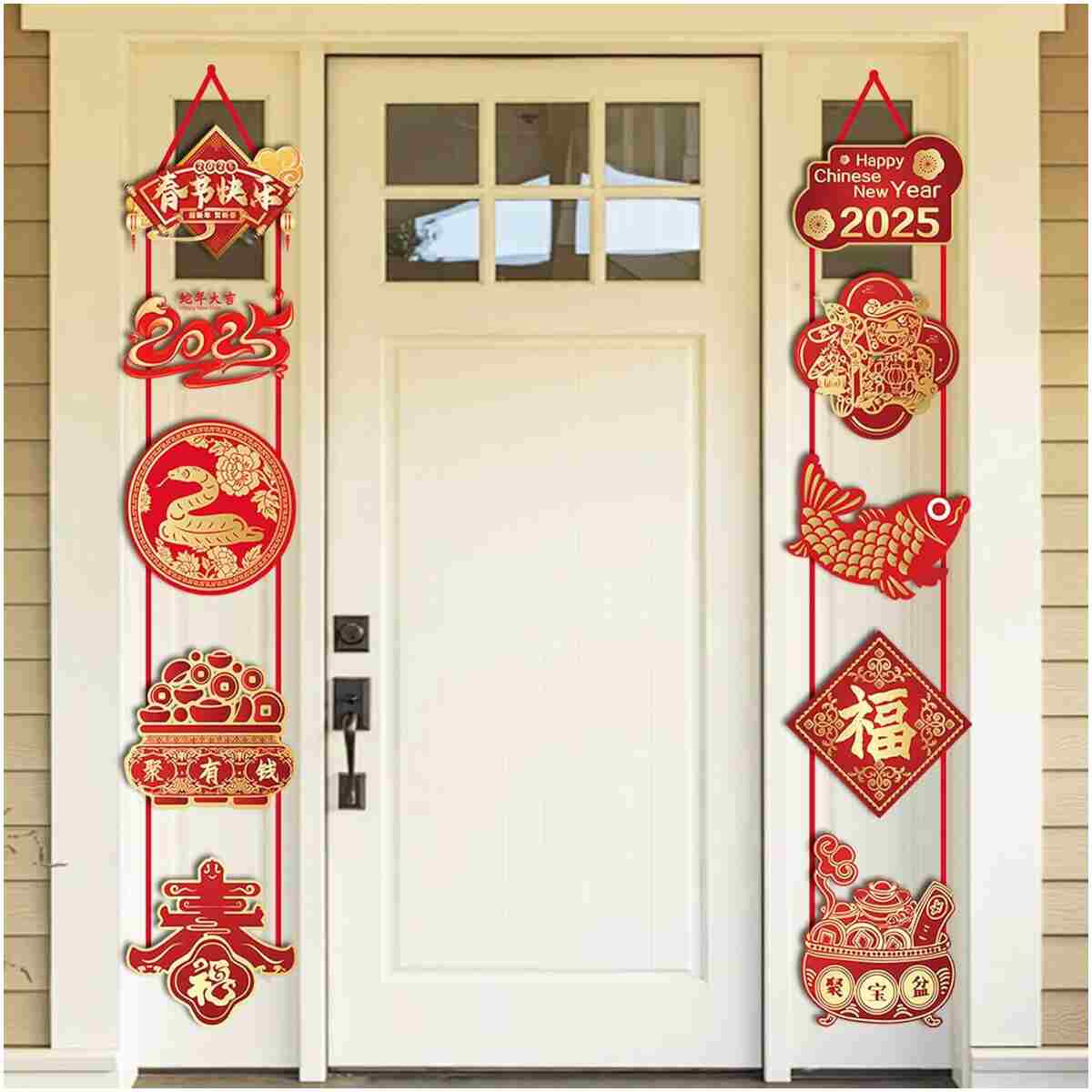 Chinese New Year Decorations 2025 Chinese New Year Snake Banner Decorations Chinese New Year Door Decor Red Gold Chinese New Years Banner Year of the Snake Lunar New Year...
