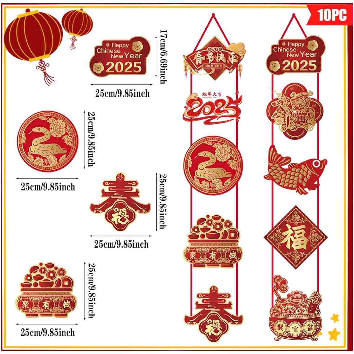 Chinese New Year Decorations 2025 Chinese New Year Snake Banner Decorations Chinese New Year Door Decor Red Gold Chinese New Years Banner Year of the Snake Lunar New Year...