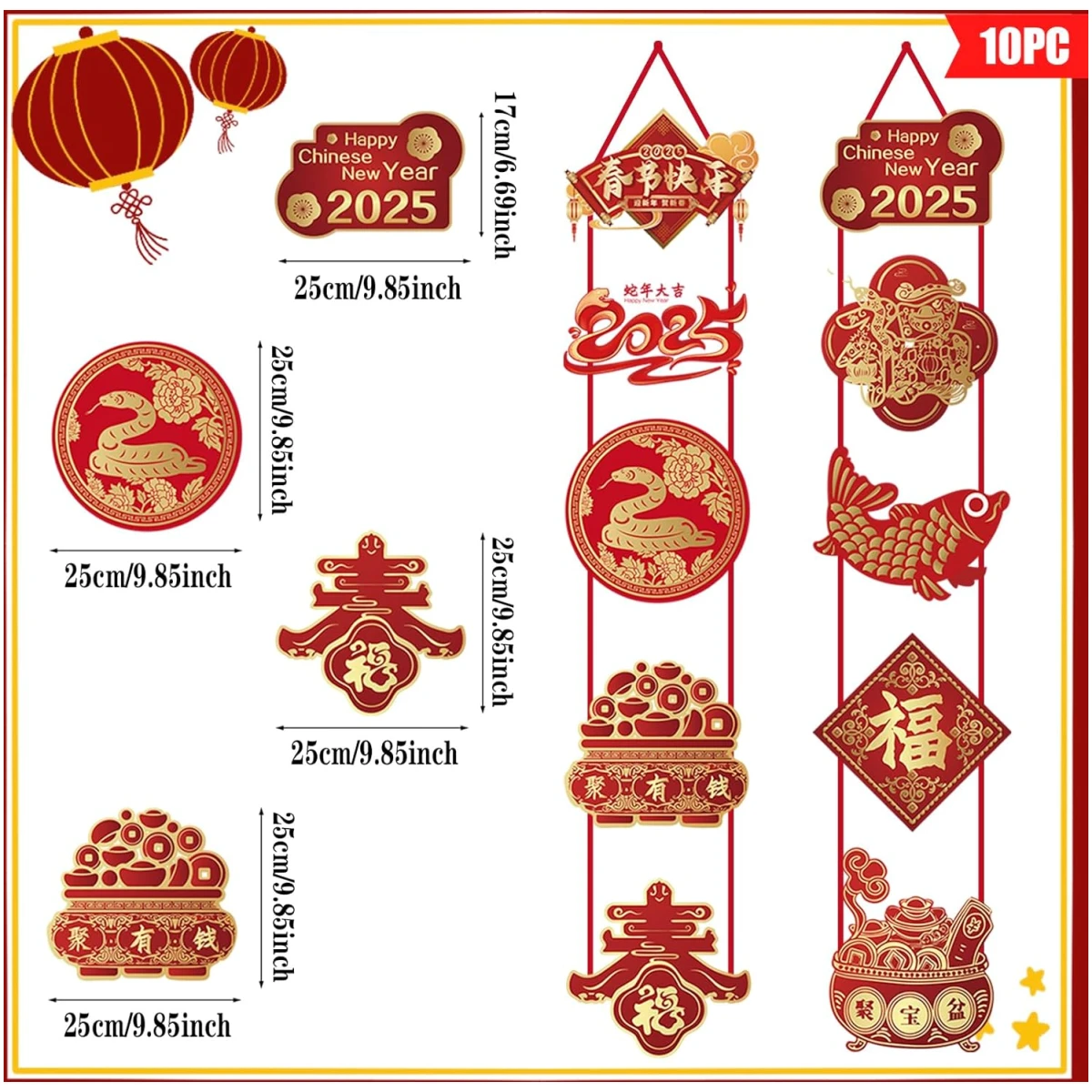 Chinese New Year Decorations 2025 Chinese New Year Snake Banner Decorations Chinese New Year Door Decor Red Gold Chinese New Years Banner Year of the Snake Lunar New Year...