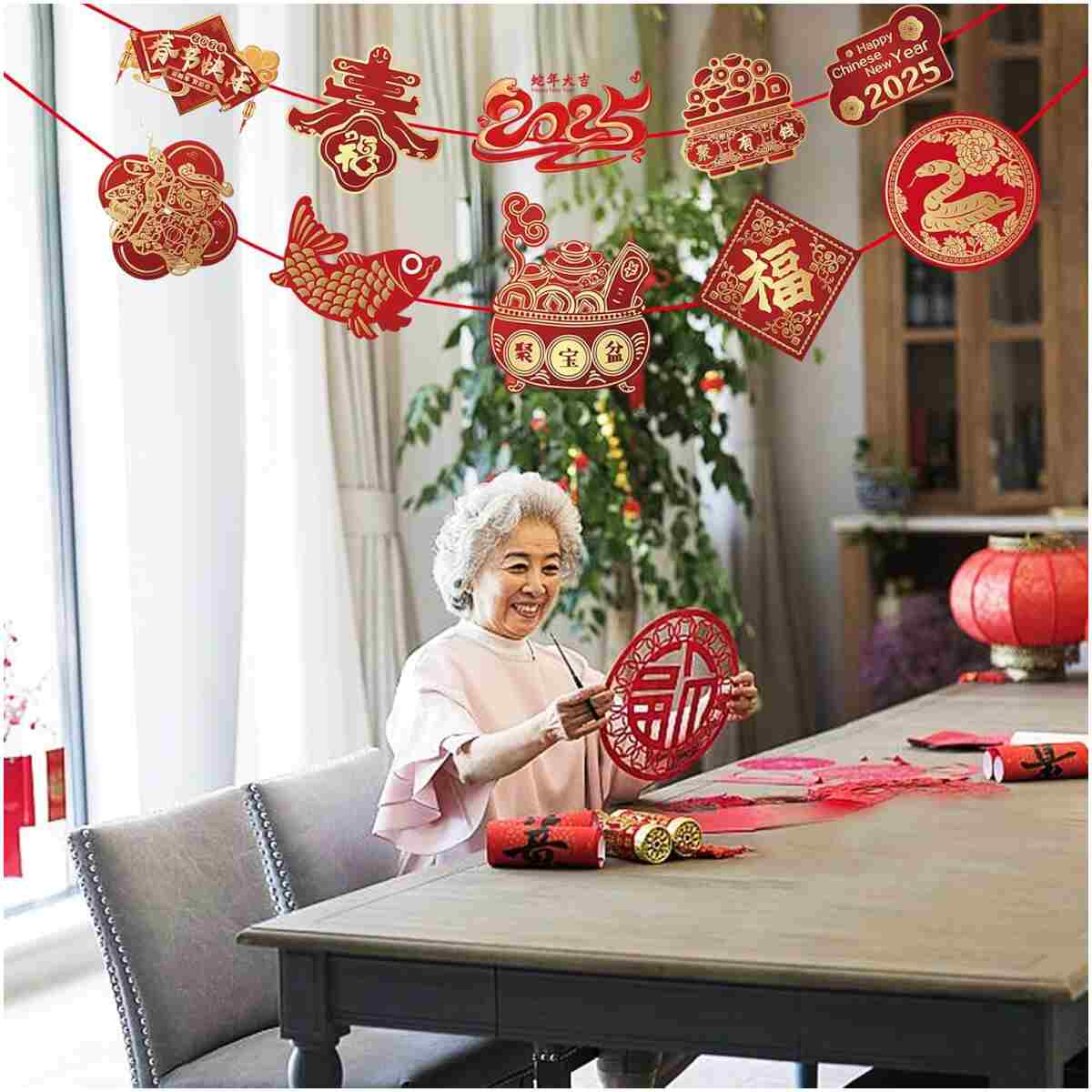 Chinese New Year Decorations 2025 Chinese New Year Snake Banner Decorations Chinese New Year Door Decor Red Gold Chinese New Years Banner Year of the Snake Lunar New Year...