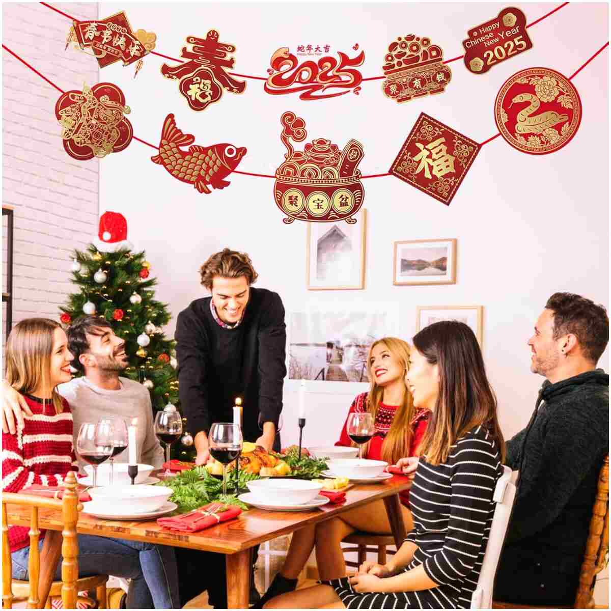 Chinese New Year Decorations 2025 Chinese New Year Snake Banner Decorations Chinese New Year Door Decor Red Gold Chinese New Years Banner Year of the Snake Lunar New Year...
