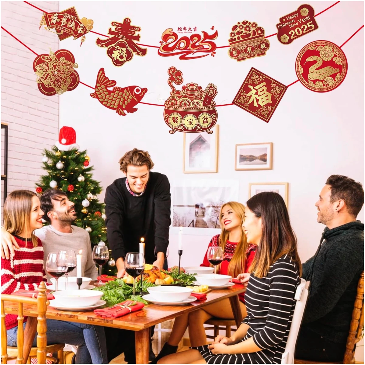 Chinese New Year Decorations 2025 Chinese New Year Snake Banner Decorations Chinese New Year Door Decor Red Gold Chinese New Years Banner Year of the Snake Lunar New Year...