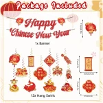 Chinese New Year Decorations 2025, Happy Chinese New Year Banner, Lunar New Year Decorations with Hanging Swirls, The Year of The Snake, Lunar New Year Banners, Spring Festival...