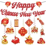 Chinese New Year Decorations 2025, Happy Chinese New Year Banner, Lunar New Year Decorations with Hanging Swirls, The Year of The Snake, Lunar New Year Banners, Spring Festival...