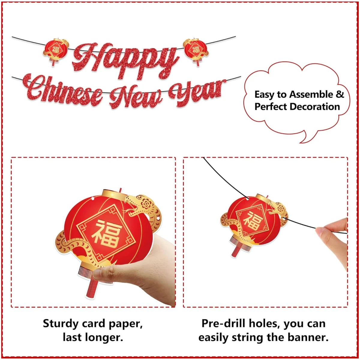 Chinese New Year Decorations 2025, Happy Chinese New Year Banner, Lunar New Year Decorations with Hanging Swirls, The Year of The Snake, Lunar New Year Banners, Spring Festival...