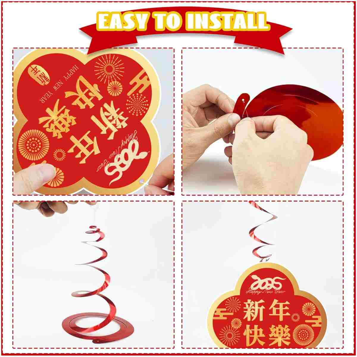 Chinese New Year Decorations 2025, Happy Chinese New Year Banner, Lunar New Year Decorations with Hanging Swirls, The Year of The Snake, Lunar New Year Banners, Spring Festival...