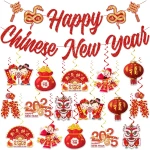 Chinese New Year Decorations 2025,include 1 No Diy Chinese New Year Banner and 16 Pcs Chinese New Year Hanging Decorations,Lunar New Year Decorations 2025 for Lunar Year Spring...