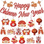 Chinese New Year Decorations 2025,include 1 No Diy Chinese New Year Banner and 16 Pcs Chinese New Year Hanging Decorations,Lunar New Year Decorations 2025 for Lunar Year Spring...