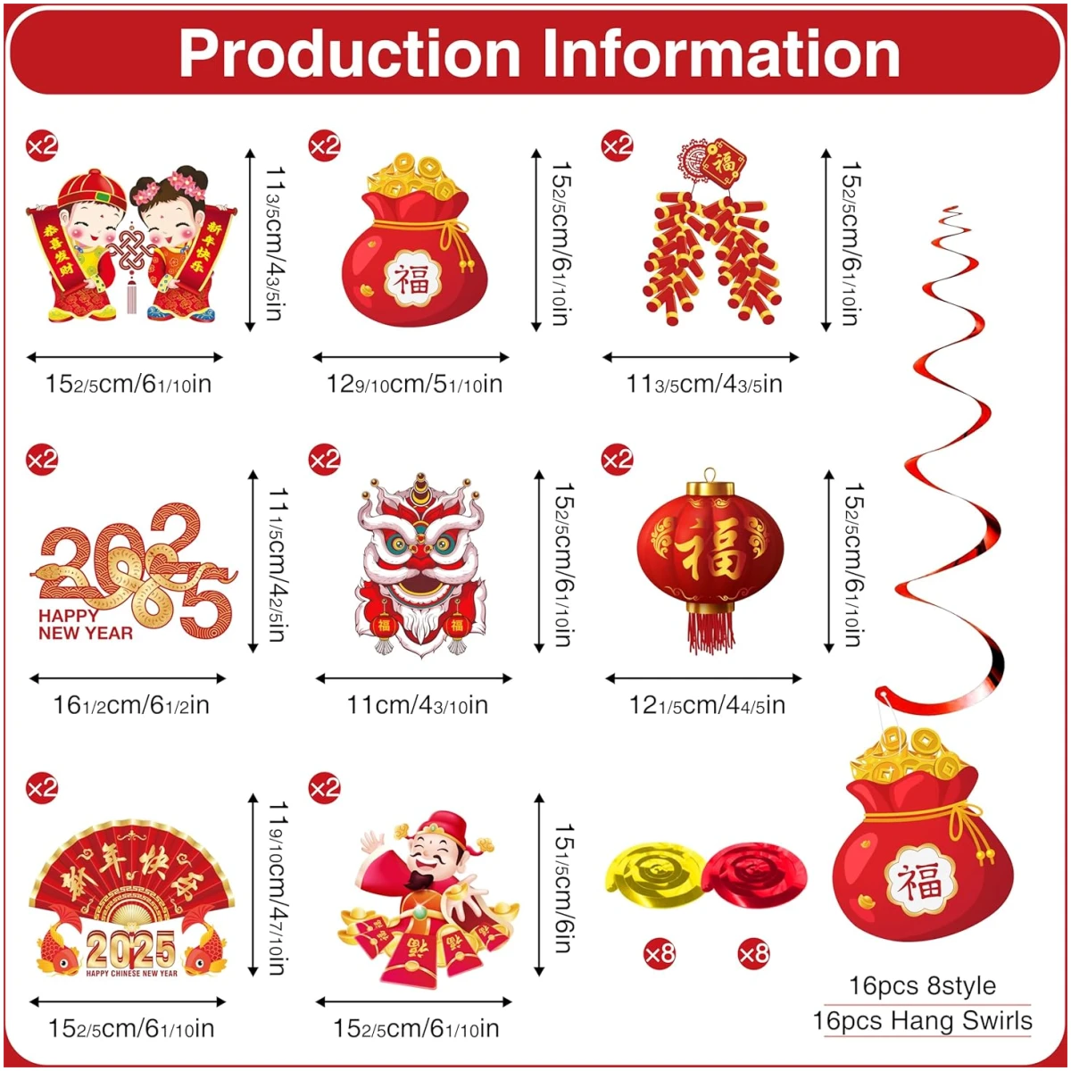 Chinese New Year Decorations 2025,include 1 No Diy Chinese New Year Banner and 16 Pcs Chinese New Year Hanging Decorations,Lunar New Year Decorations 2025 for Lunar Year Spring...