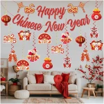 Chinese New Year Decorations 2025,include 1 No Diy Chinese New Year Banner and 16 Pcs Chinese New Year Hanging Decorations,Lunar New Year Decorations 2025 for Lunar Year Spring...