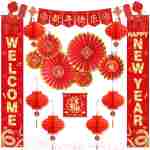 Chinese New Year Decorations 2025, Lunar New Year Decorations, Lunar New Year Banner, Lucky Paper Fans, Lunar New Year Decorations 2025