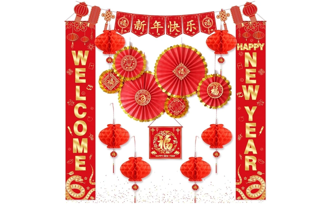 Chinese New Year Decorations 2025, Lunar New Year Decorations, Lunar New Year Banner, Lucky Paper Fans, Lunar New Year Decorations 2025