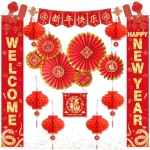 Chinese New Year Decorations 2025, Lunar New Year Decorations, Lunar New Year Banner, Lucky Paper Fans, Lunar New Year Decorations 2025