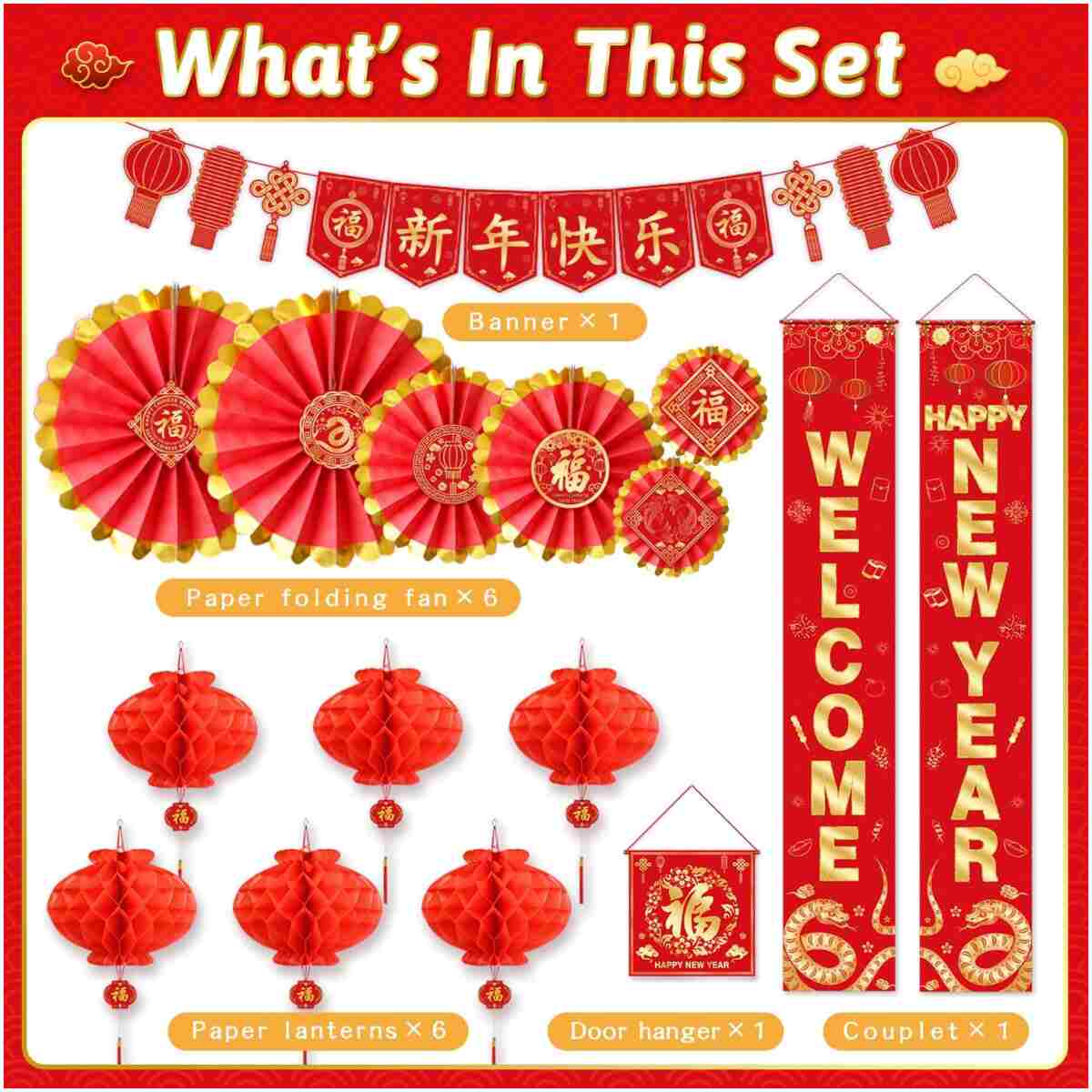 Chinese New Year Decorations 2025, Lunar New Year Decorations, Lunar New Year Banner, Lucky Paper Fans, Lunar New Year Decorations 2025