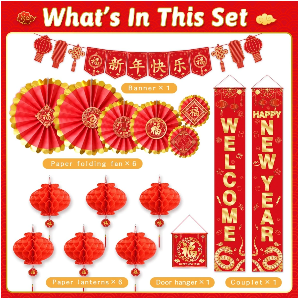 Chinese New Year Decorations 2025, Lunar New Year Decorations, Lunar New Year Banner, Lucky Paper Fans, Lunar New Year Decorations 2025