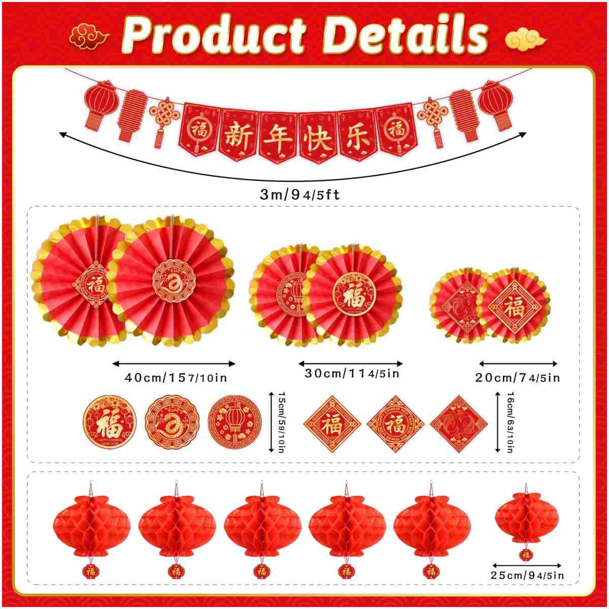 Chinese New Year Decorations 2025, Lunar New Year Decorations, Lunar New Year Banner, Lucky Paper Fans, Lunar New Year Decorations 2025