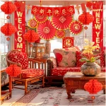 Chinese New Year Decorations 2025, Lunar New Year Decorations, Lunar New Year Banner, Lucky Paper Fans, Lunar New Year Decorations 2025