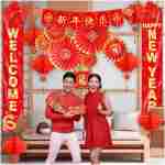 Chinese New Year Decorations 2025, Lunar New Year Decorations, Lunar New Year Banner, Lucky Paper Fans, Lunar New Year Decorations 2025